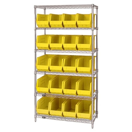 Bsc Preferred 36 x 18 x 74'' - 6 Shelf Wire Shelving Unit with 20 Yellow Bins WSBQ265Y